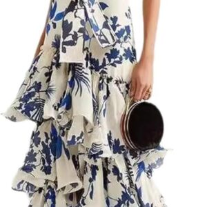 2024 Women's Summer Criss Cross Halterneck Sleeveless Summer Floral Print Flowy A Line Maxi Dress