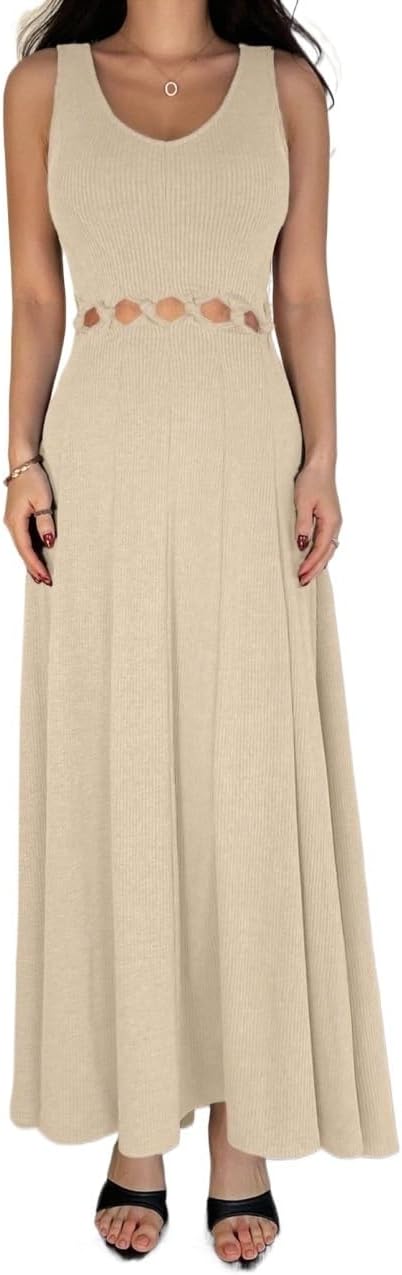 2025 Plain Maxi Long Dress for Women Sleeveless V-Neck Long Elegant Dress