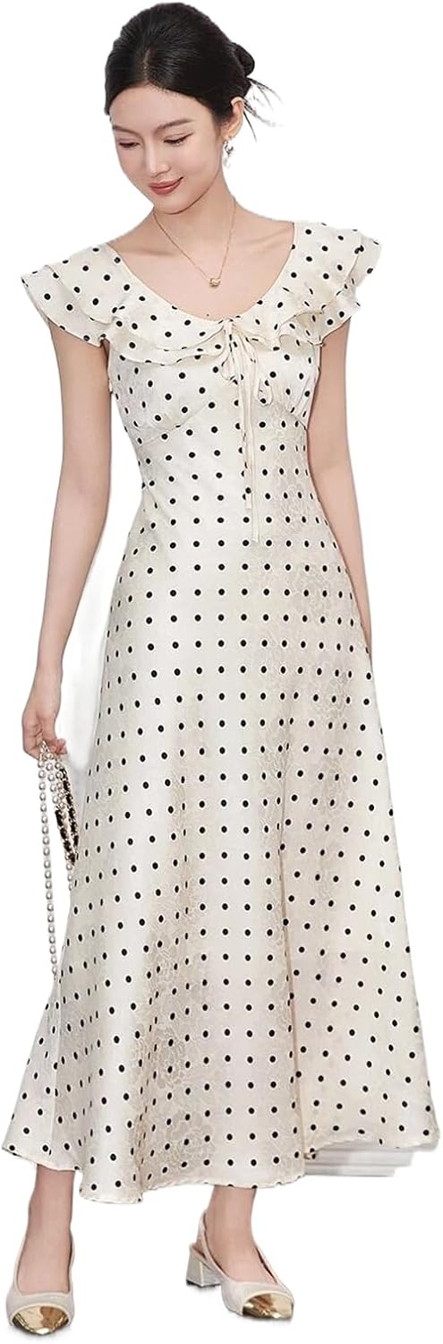 AHEHSAAO Summer Women's Dress Short Sleeve Print Ruffle Slim Fit Retro Maxi Dress