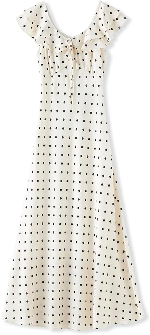 AHEHSAAO Summer Women's Dress Short Sleeve Print Ruffle Slim Fit Retro Maxi Dress - Image 6