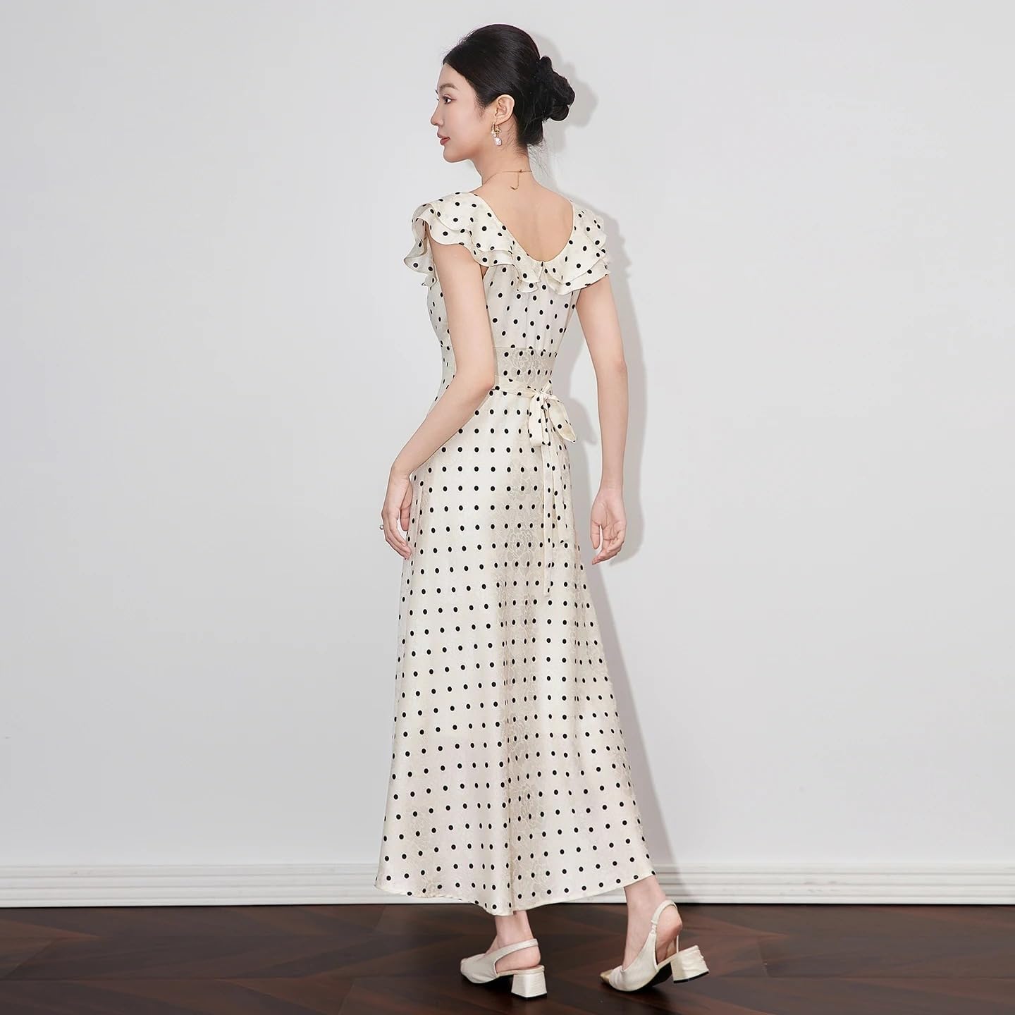 AHEHSAAO Summer Women's Dress Short Sleeve Print Ruffle Slim Fit Retro Maxi Dress - Image 3