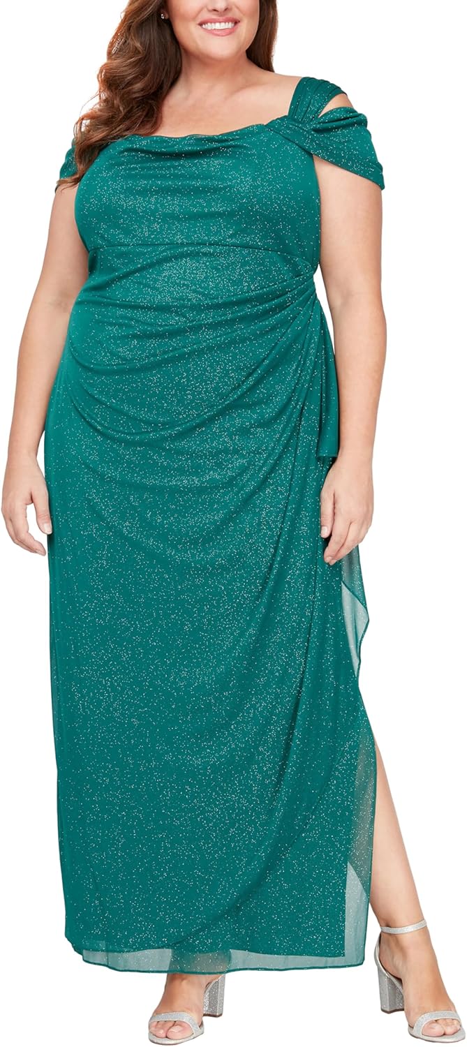 Alex Evenings Women's Cold Shoulder Mother of The Bride Dress W\/Ruched Skirt, Formal Event, Wedding Guest Gown (Plus Size) - Image 4