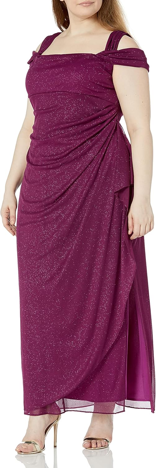Alex Evenings Women's Cold Shoulder Mother of The Bride Dress W\/Ruched Skirt, Formal Event, Wedding Guest Gown (Plus Size) - Image 5