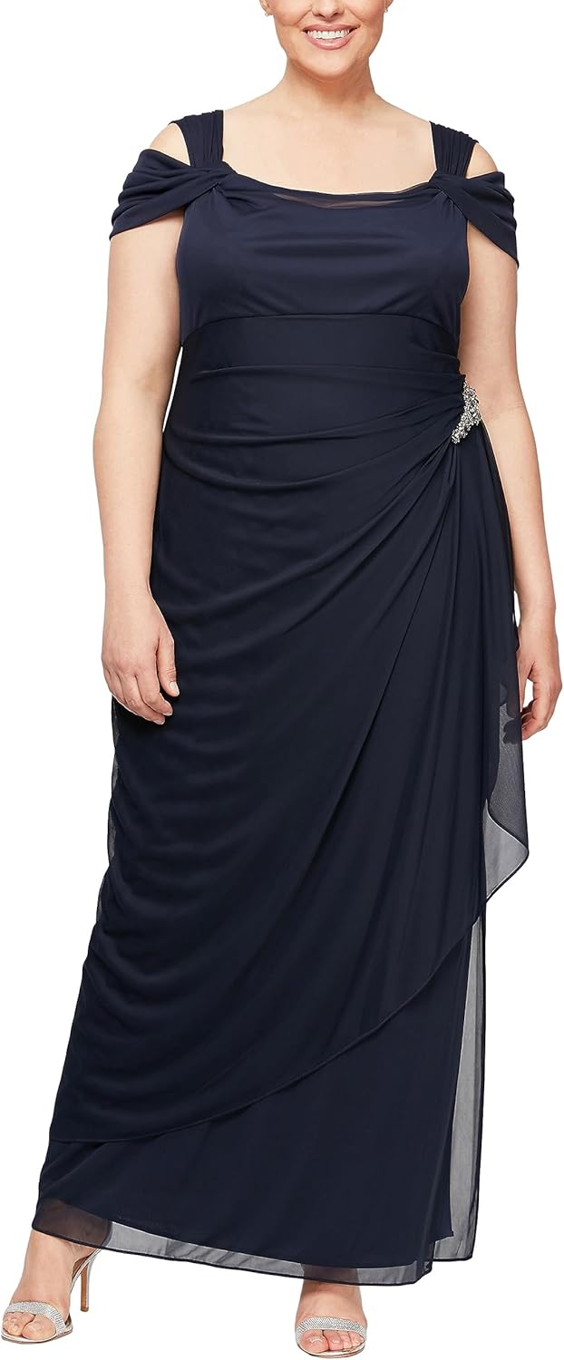Alex Evenings Women's Cold Shoulder Mother of The Bride Dress W\/Ruched Skirt, Formal Event, Wedding Guest Gown (Plus Size) - Image 11