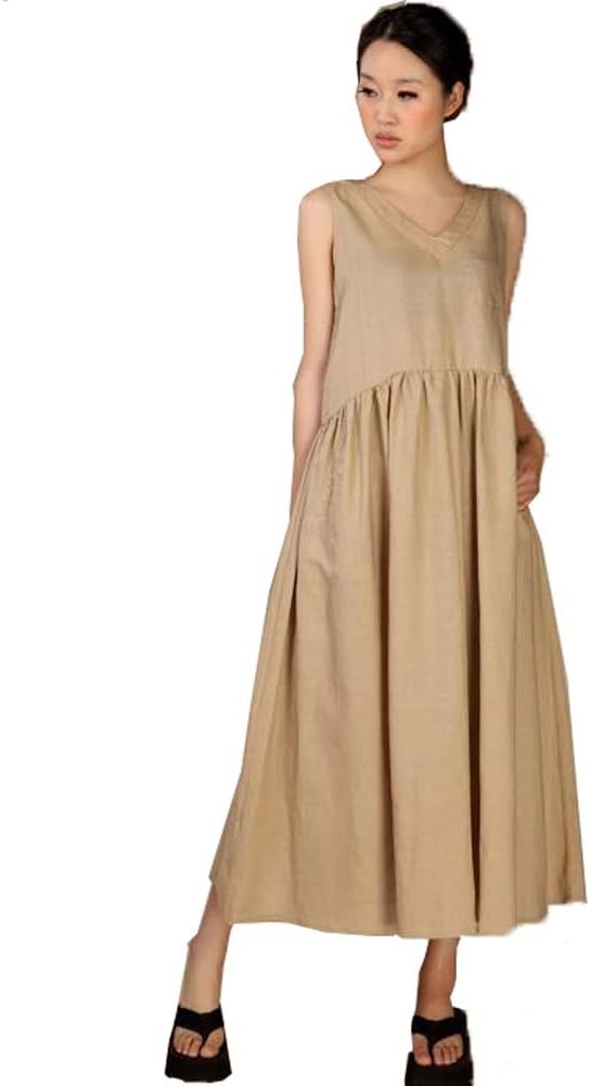 Angel&Lily 3 Colors Handmade Linen Maxi SummerBeach Dress plus1x-10x(SZ16-52)