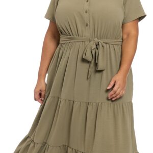 bestmobilephonecases Women's Short SLV Elastic Waist Tiered Shirtdress