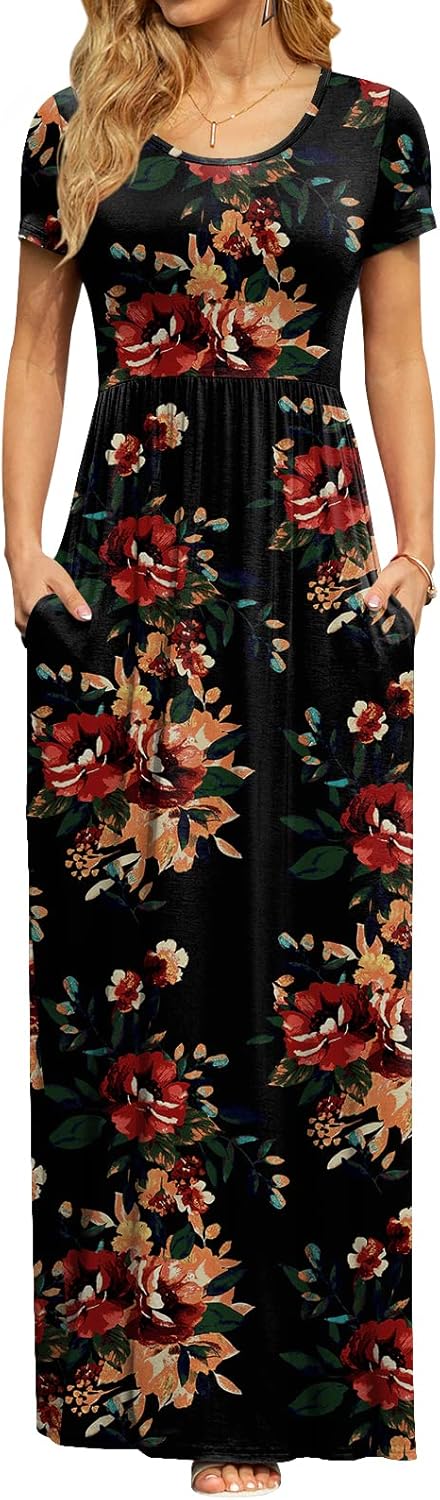 DB MOON Womens 2025 Summer Maxi Dresses Casual Short Sleeve Empire Waist Spring Long Dress with Pockets - Image 13