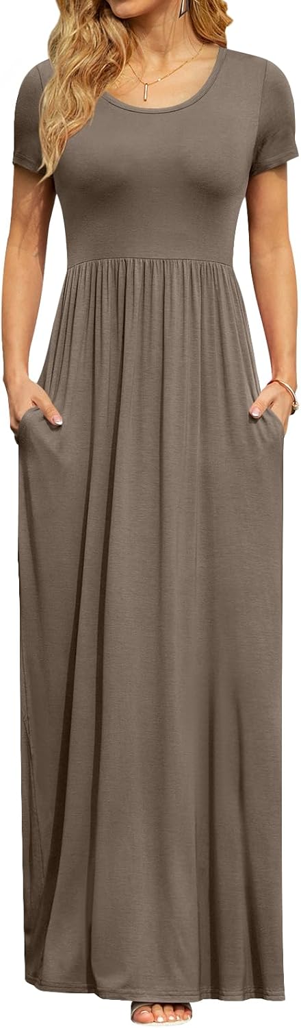 DB MOON Womens 2025 Summer Maxi Dresses Casual Short Sleeve Empire Waist Spring Long Dress with Pockets - Image 27