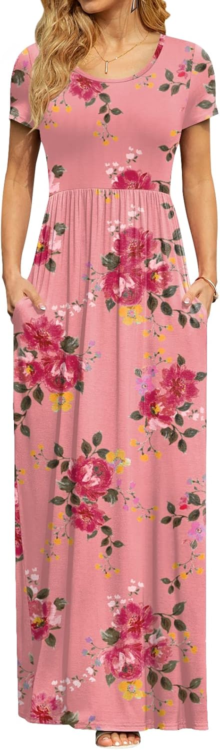 DB MOON Womens 2025 Summer Maxi Dresses Casual Short Sleeve Empire Waist Spring Long Dress with Pockets - Image 17