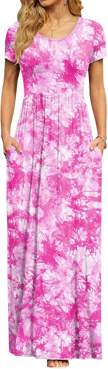 DB MOON Womens 2025 Summer Maxi Dresses Casual Short Sleeve Empire Waist Spring Long Dress with Pockets - Image 37