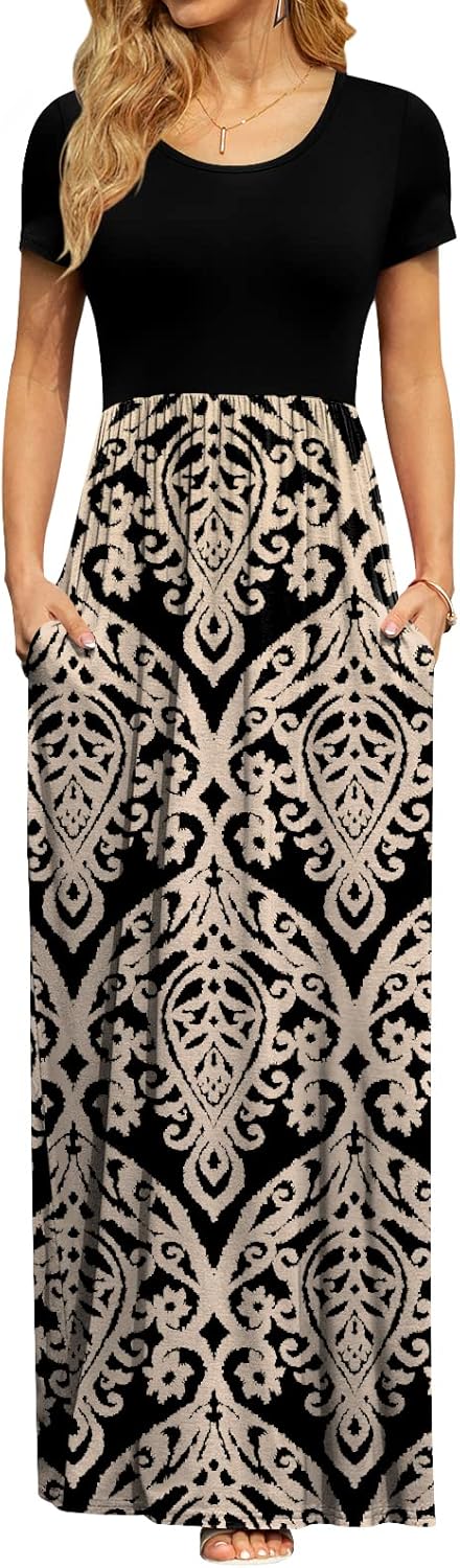 DB MOON Womens 2025 Summer Maxi Dresses Casual Short Sleeve Empire Waist Spring Long Dress with Pockets - Image 8