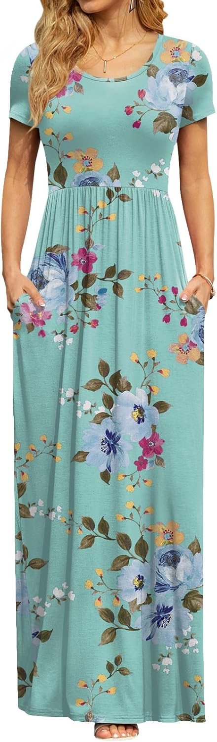 DB MOON Womens 2025 Summer Maxi Dresses Casual Short Sleeve Empire Waist Spring Long Dress with Pockets - Image 4