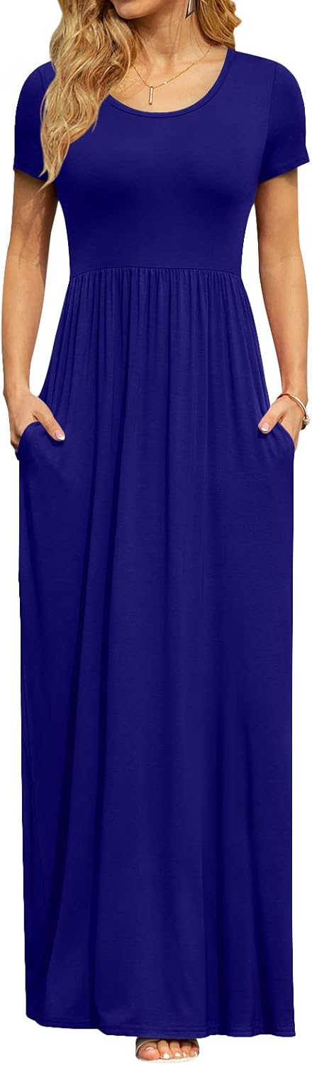 DB MOON Womens 2025 Summer Maxi Dresses Casual Short Sleeve Empire Waist Spring Long Dress with Pockets - Image 35