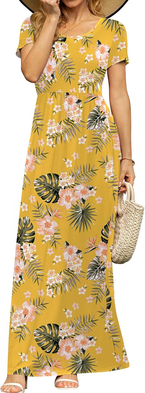 DB MOON Womens 2025 Summer Maxi Dresses Casual Short Sleeve Empire Waist Spring Long Dress with Pockets - Image 33