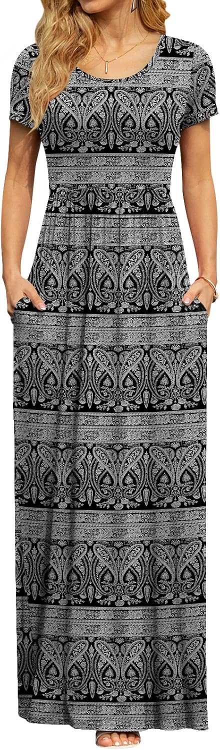 DB MOON Womens 2025 Summer Maxi Dresses Casual Short Sleeve Empire Waist Spring Long Dress with Pockets - Image 14