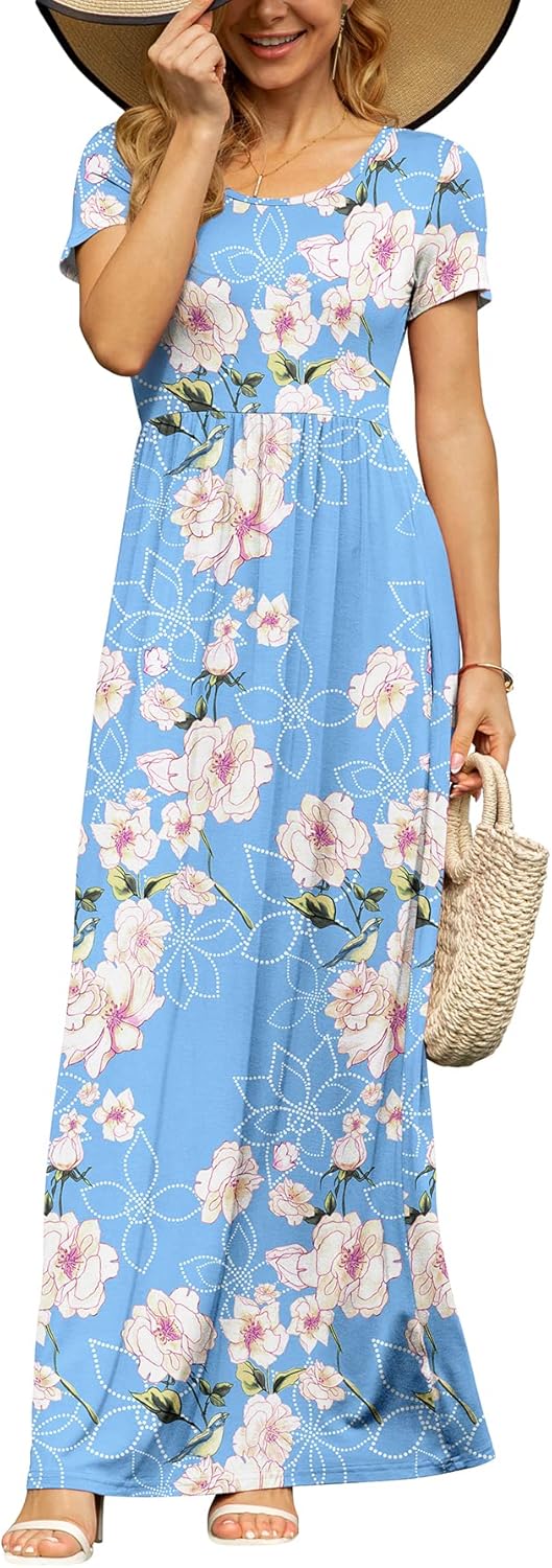 DB MOON Womens 2025 Summer Maxi Dresses Casual Short Sleeve Empire Waist Spring Long Dress with Pockets - Image 33