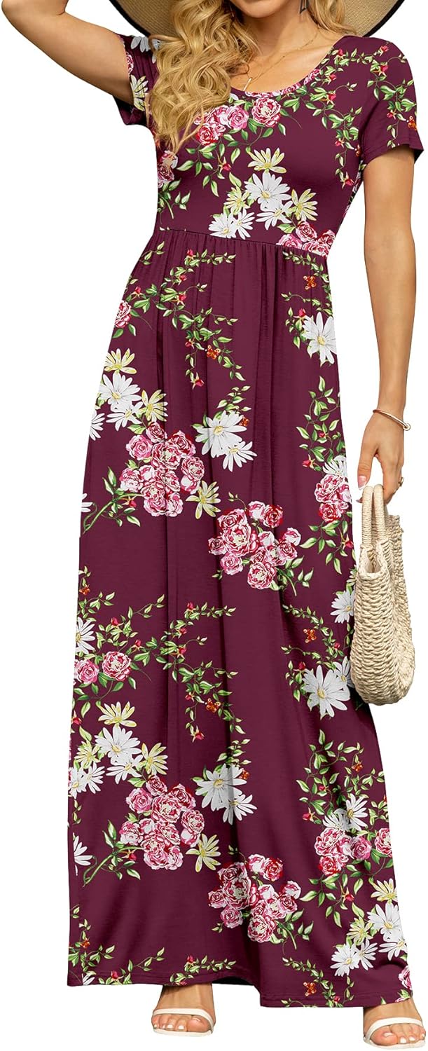 DB MOON Womens 2025 Summer Maxi Dresses Casual Short Sleeve Empire Waist Spring Long Dress with Pockets - Image 11