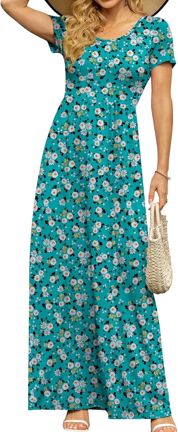 DB MOON Womens 2025 Summer Maxi Dresses Casual Short Sleeve Empire Waist Spring Long Dress with Pockets - Image 28