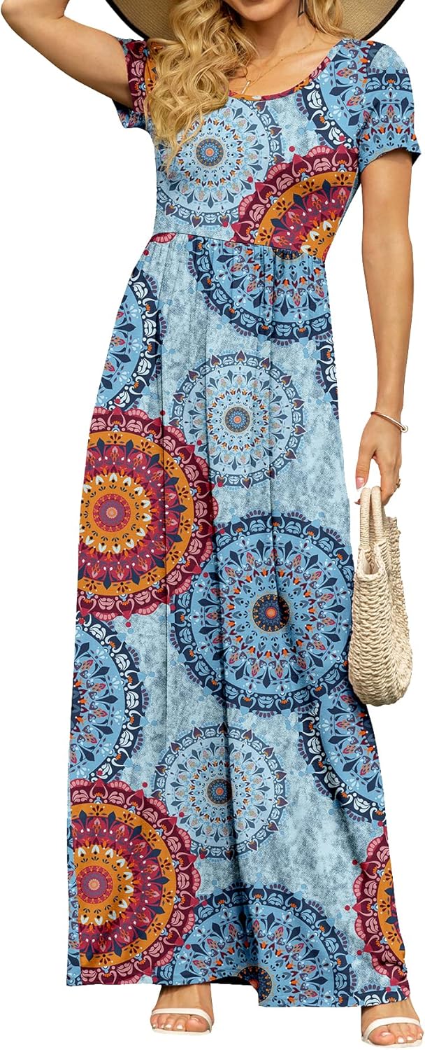 DB MOON Womens 2025 Summer Maxi Dresses Casual Short Sleeve Empire Waist Spring Long Dress with Pockets - Image 10