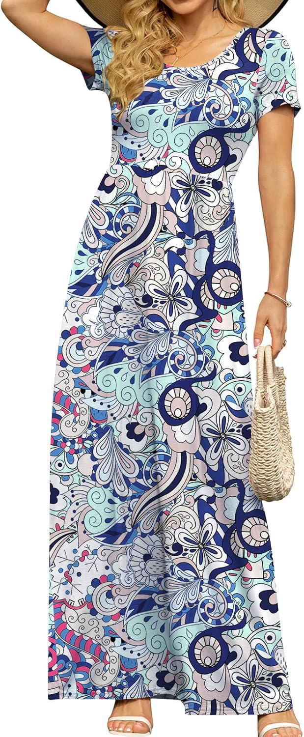 DB MOON Womens 2025 Summer Maxi Dresses Casual Short Sleeve Empire Waist Spring Long Dress with Pockets - Image 18