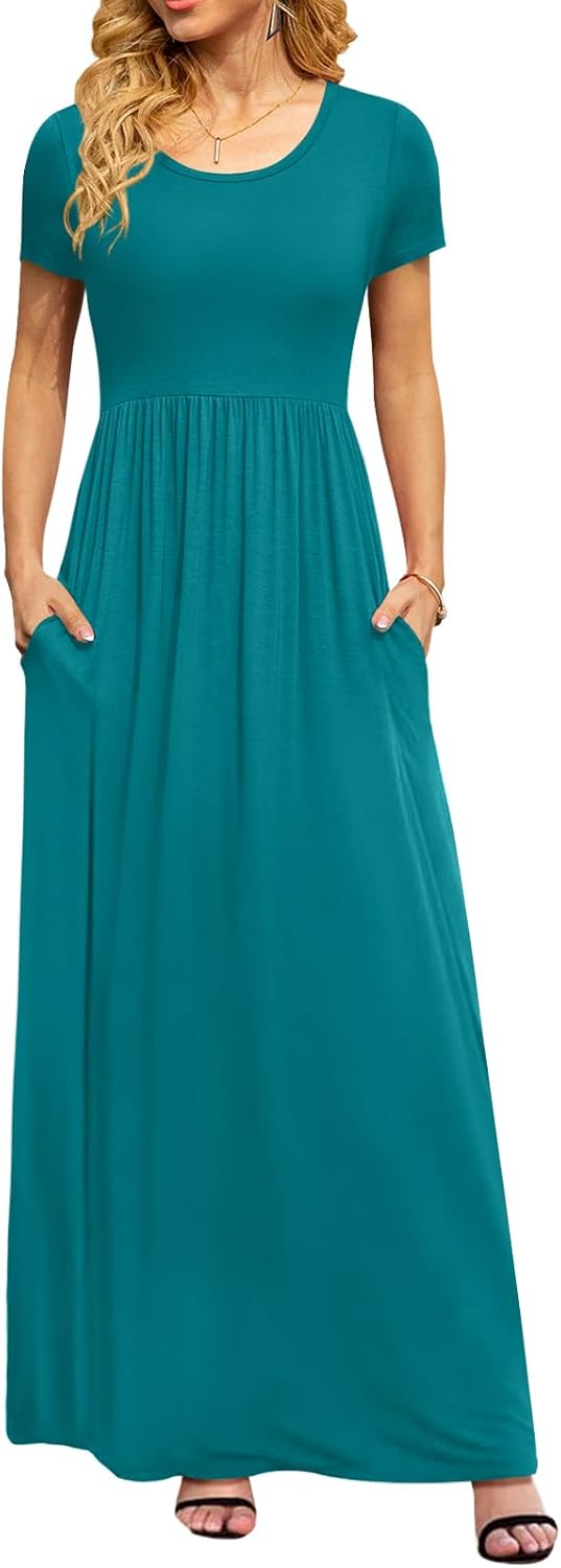 DB MOON Womens 2025 Summer Maxi Dresses Casual Short Sleeve Empire Waist Spring Long Dress with Pockets - Image 26