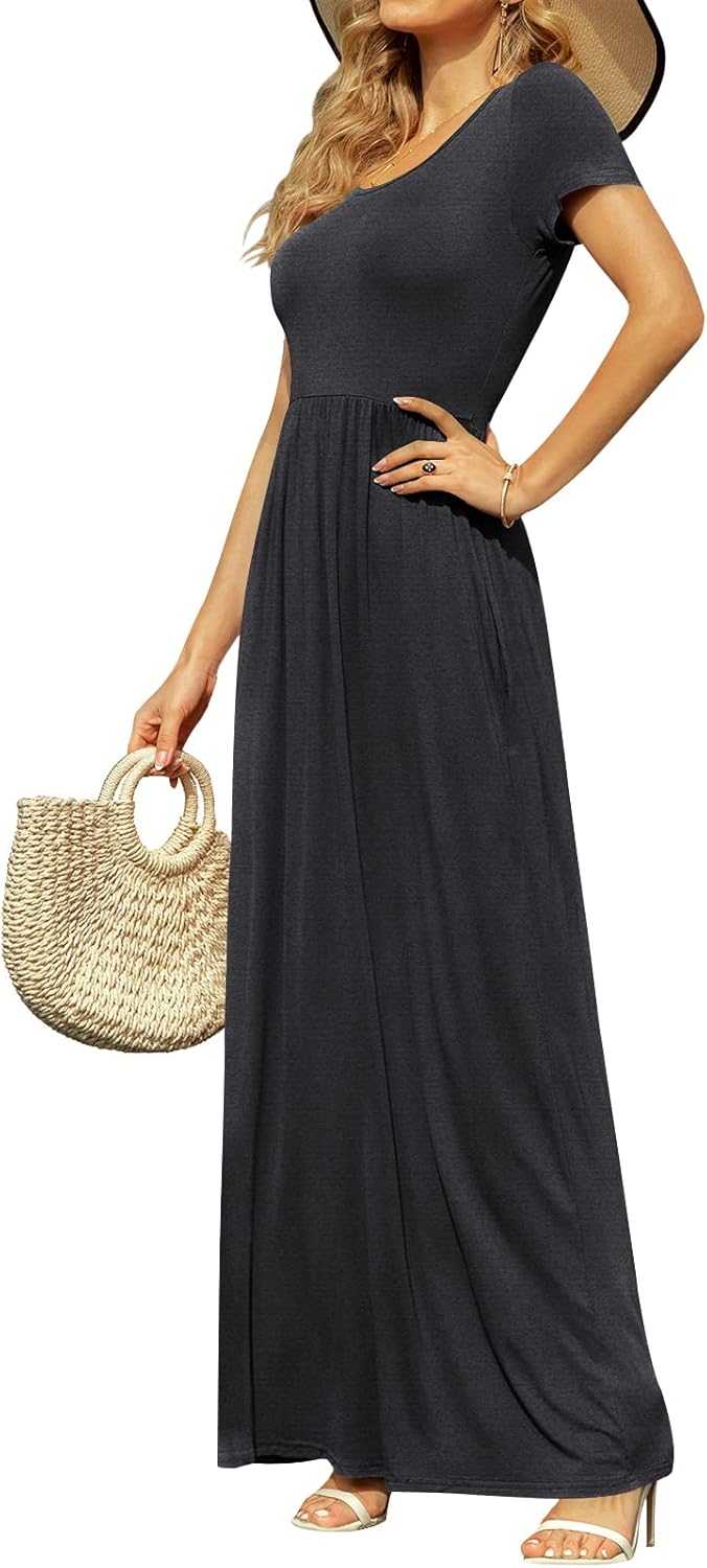DB MOON Womens 2025 Summer Maxi Dresses Casual Short Sleeve Empire Waist Spring Long Dress with Pockets - Image 4