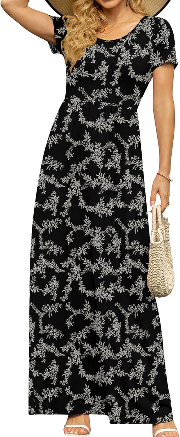 DB MOON Womens 2025 Summer Maxi Dresses Casual Short Sleeve Empire Waist Spring Long Dress with Pockets - Image 19