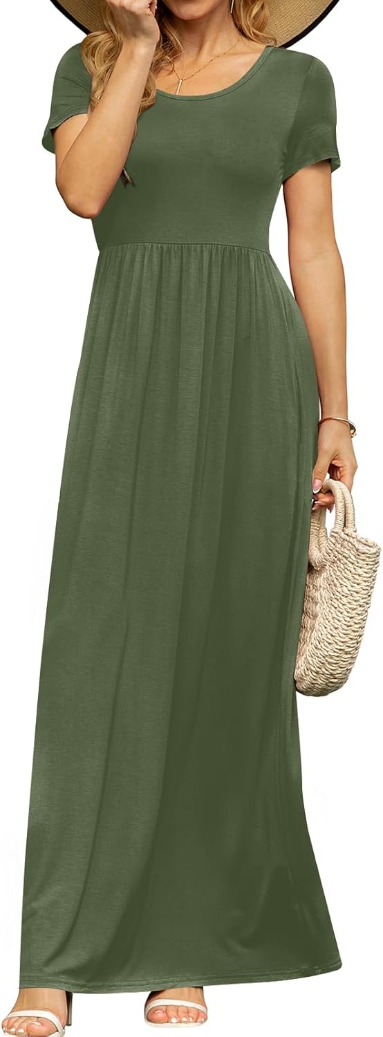 DB MOON Womens 2025 Summer Maxi Dresses Casual Short Sleeve Empire Waist Spring Long Dress with Pockets - Image 21