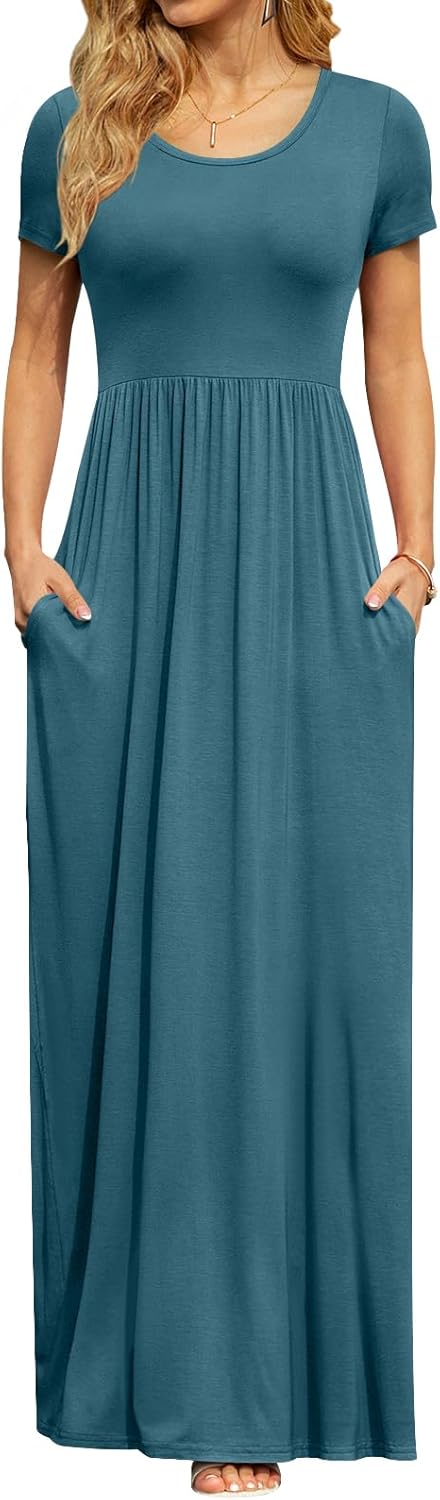 DB MOON Womens 2025 Summer Maxi Dresses Casual Short Sleeve Empire Waist Spring Long Dress with Pockets - Image 30