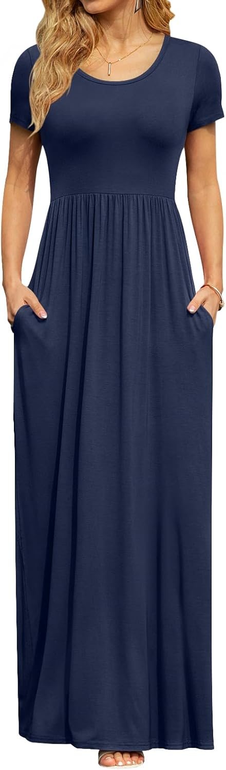 DB MOON Womens 2025 Summer Maxi Dresses Casual Short Sleeve Empire Waist Spring Long Dress with Pockets - Image 31