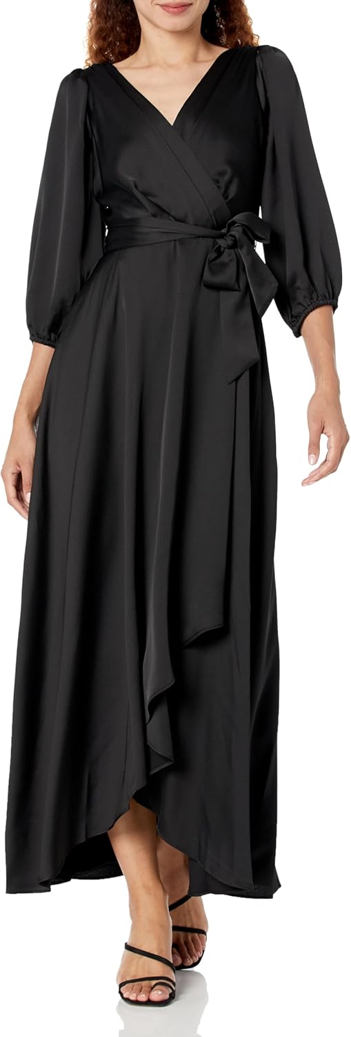 DKNY Women's Balloon Sleeve Satin Faux Wrap Maxi Dress - Image 5