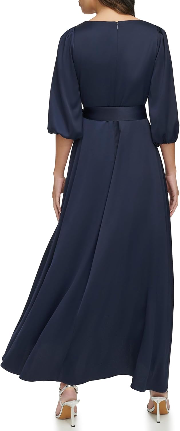 DKNY Women's Balloon Sleeve Satin Faux Wrap Maxi Dress - Image 4