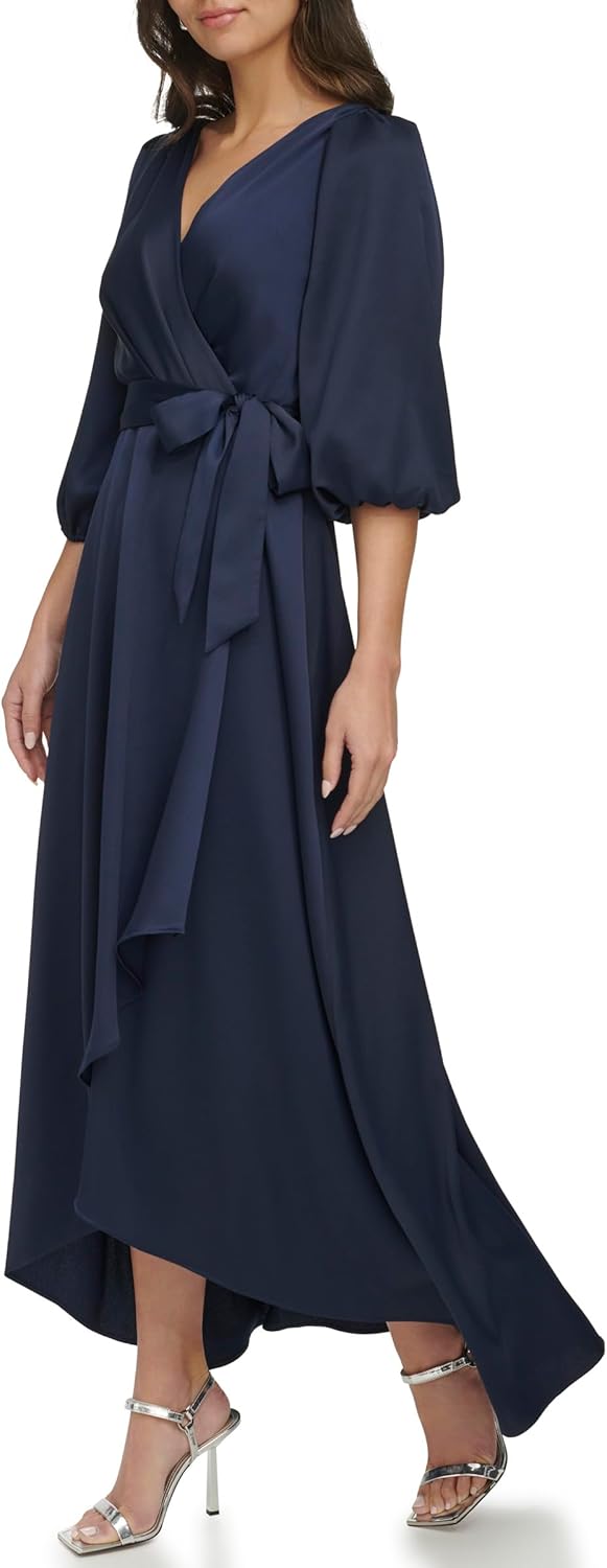 DKNY Women's Balloon Sleeve Satin Faux Wrap Maxi Dress - Image 3
