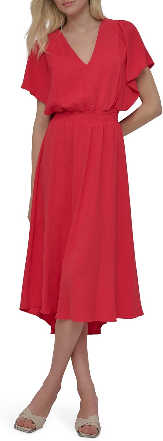 DKNY Women's Flutter Sleeve V-Neck Fit & Flare Maxi Dress