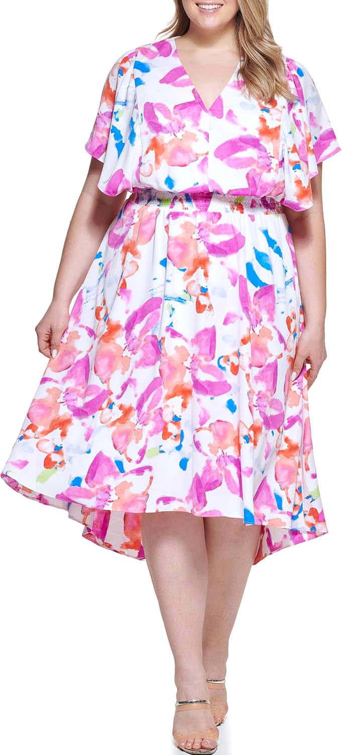 DKNY Women's Flutter Sleeve V-Neck Fit & Flare Maxi Dress - Image 9