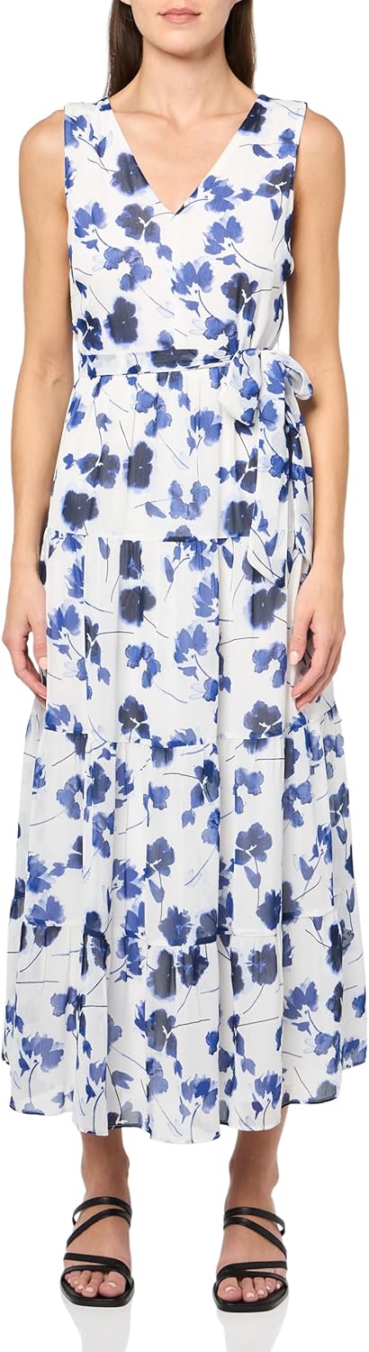 DKNY womens Tiered Double V-neck Sleeveless Dress