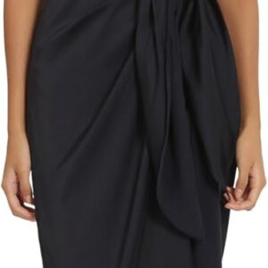 Donna Morgan Women's One Shoulder Faux Wrap Light Charmeuse Maxi with Tie Waist Occasion Event Party Guest of