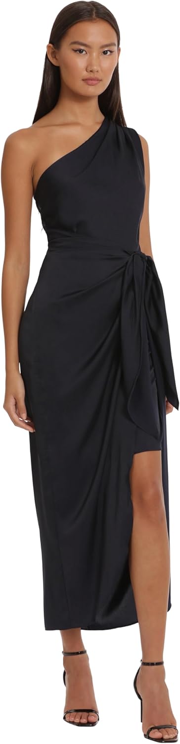 Donna Morgan Women's One Shoulder Faux Wrap Light Charmeuse Maxi with Tie Waist Occasion Event Party Guest of - Image 3