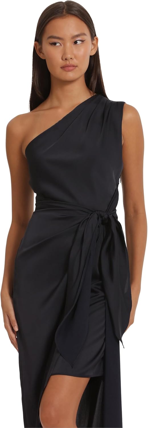 Donna Morgan Women's One Shoulder Faux Wrap Light Charmeuse Maxi with Tie Waist Occasion Event Party Guest of - Image 2