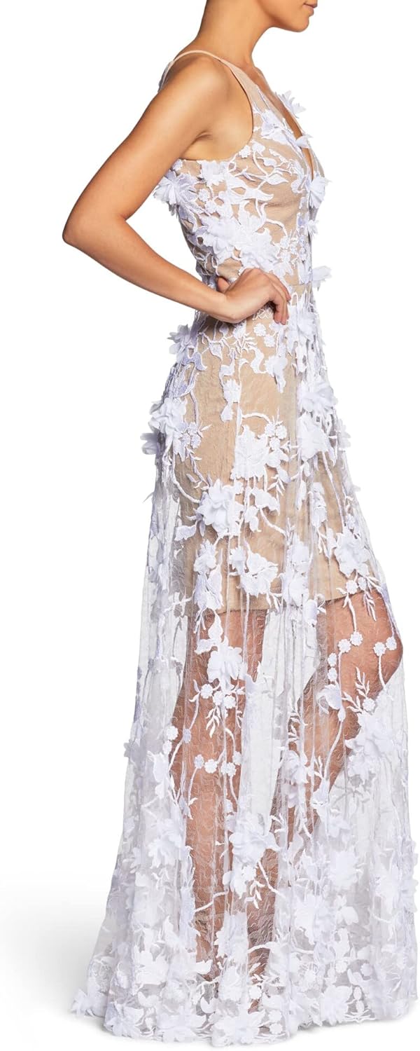 Dress the Population Women's Embellished Plunging Gown Sleeveless Floral Long Dress - Image 3