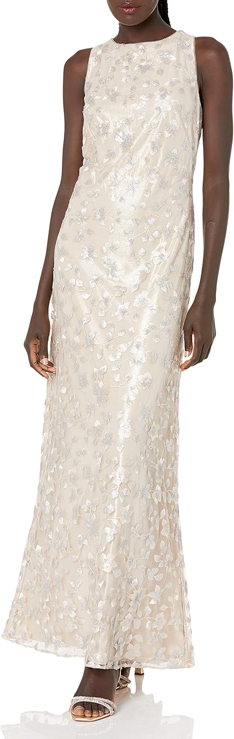 Dress the Population Women's Embellished Plunging Gown Sleeveless Floral Long Dress - Image 4