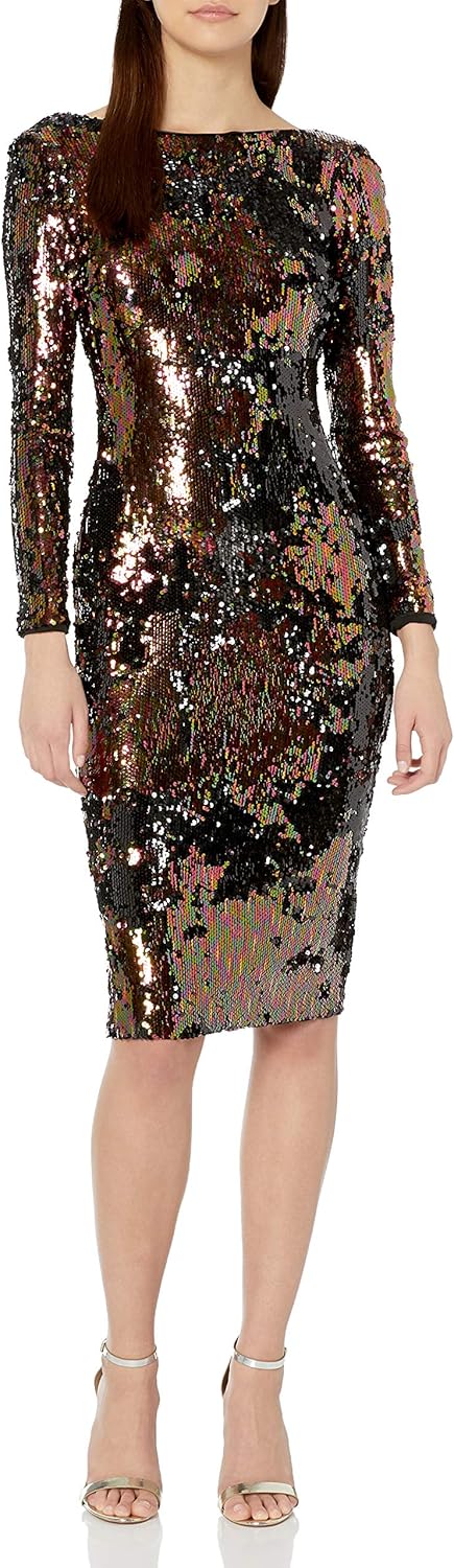 Dress the Population Women's Emery Long Sleeve Stretch Sequin Midi Sheath - Image 10