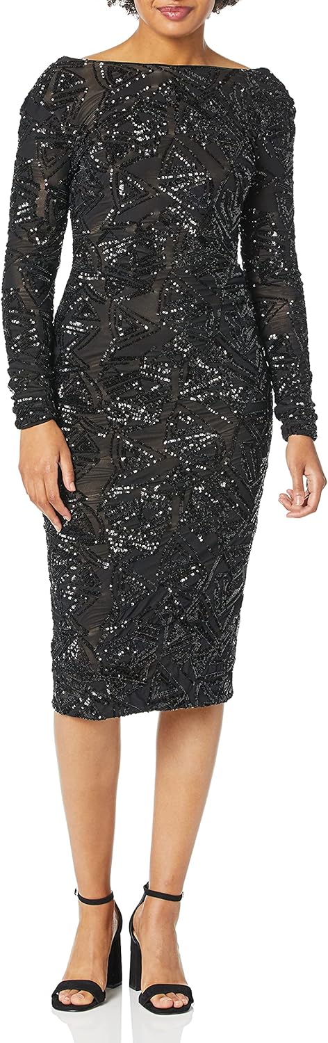Dress the Population Women's Emery Long Sleeve Stretch Sequin Midi Sheath - Image 6