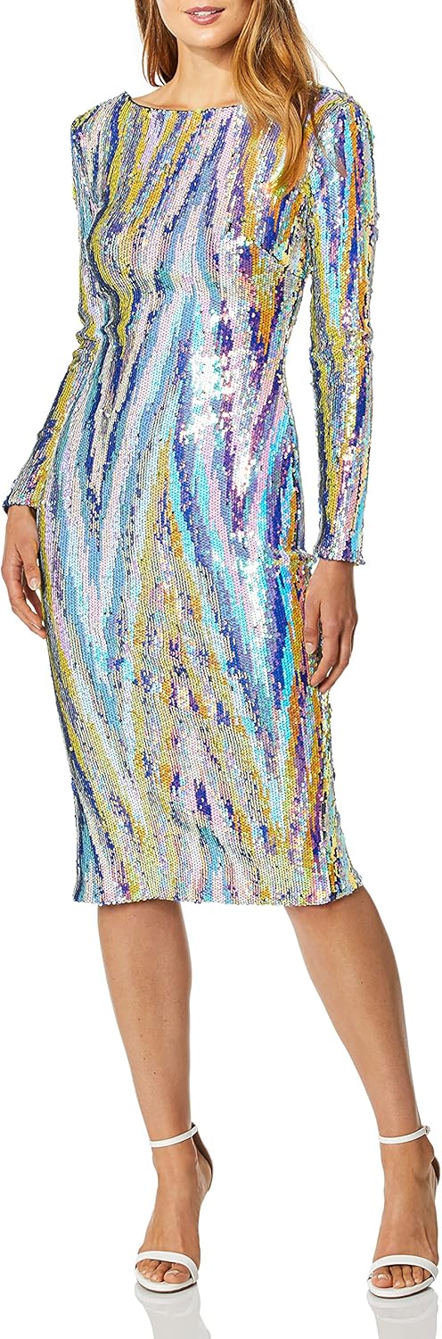 Dress the Population Women's Emery Long Sleeve Stretch Sequin Midi Sheath - Image 13