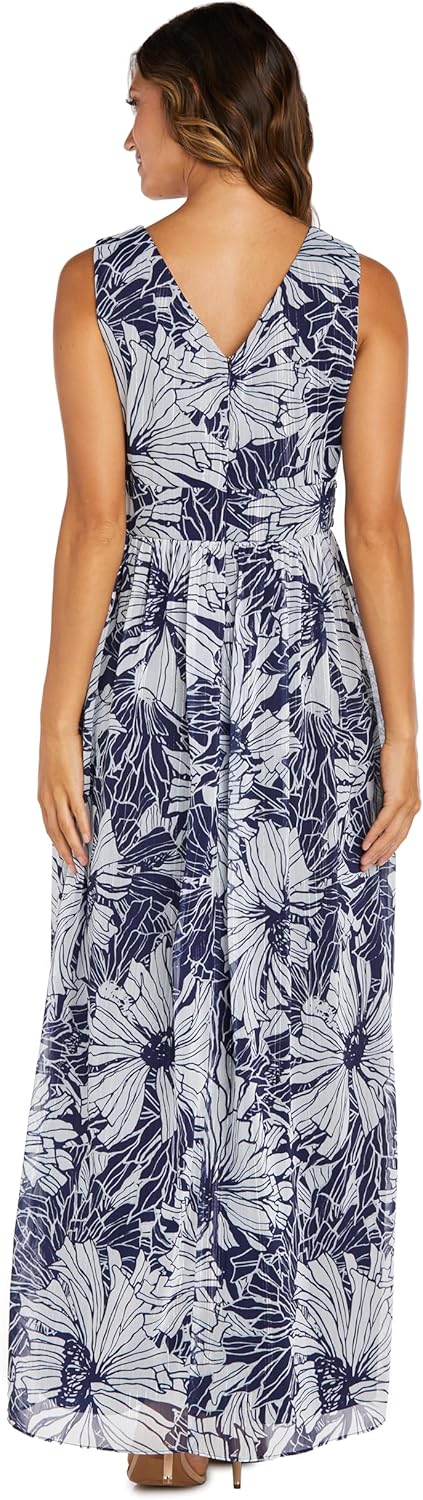 Floral Chiffon Maxi Dress W\/Rhinestone Waistband - Image 3