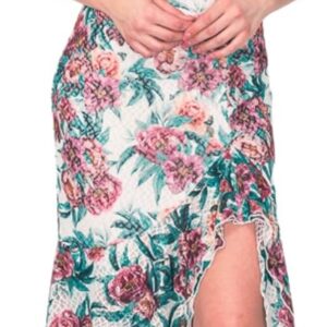 Floral Print Maxi Dress with Ruffle Sleeves and Slit, Multicolor