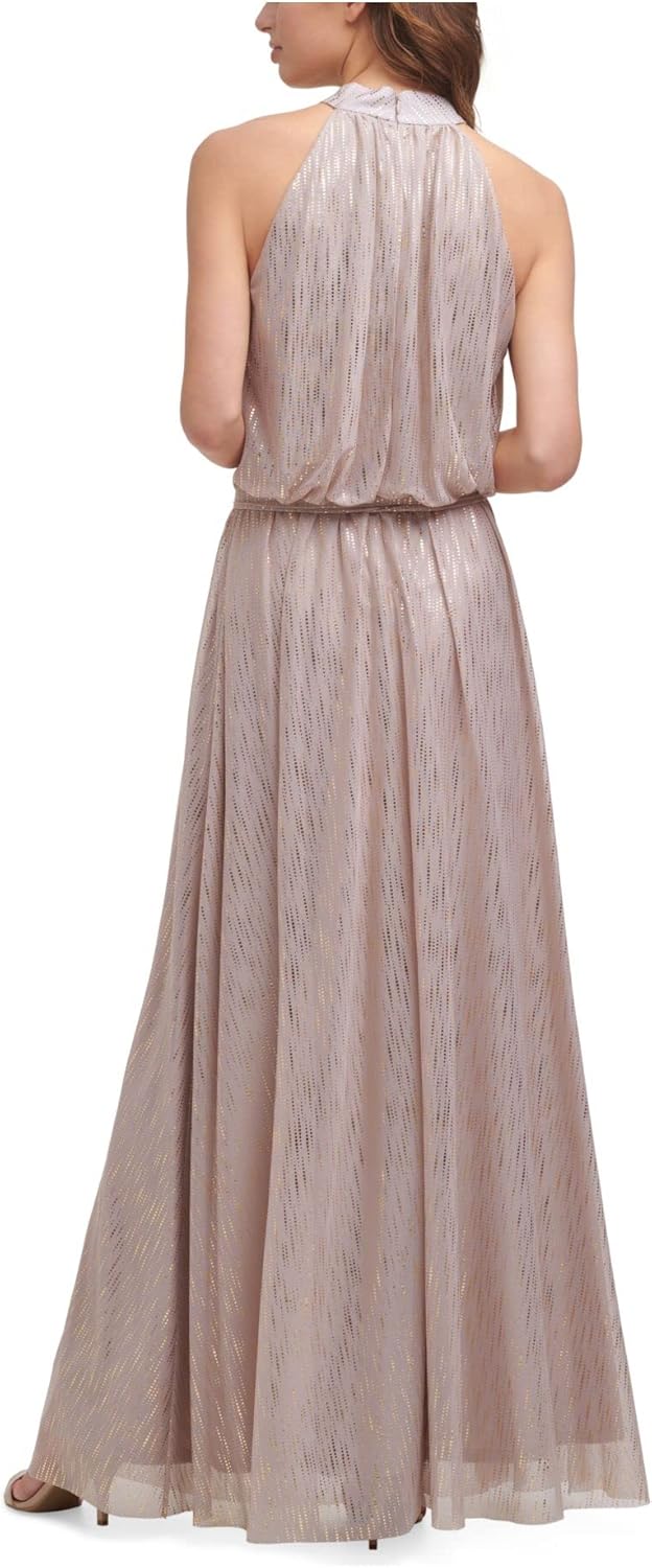 Jessica Howard Women's Sleeveless Halter Maxi Blouson Dress with Tie Sash and Stand Collar - Image 2