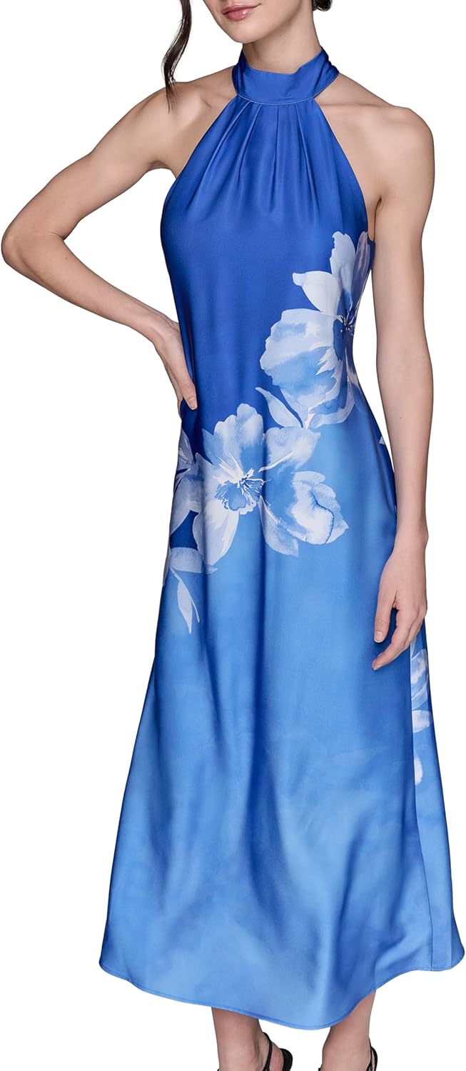 KARL LAGERFELD Women's Sleeveless Halter Neck Maxi Dress