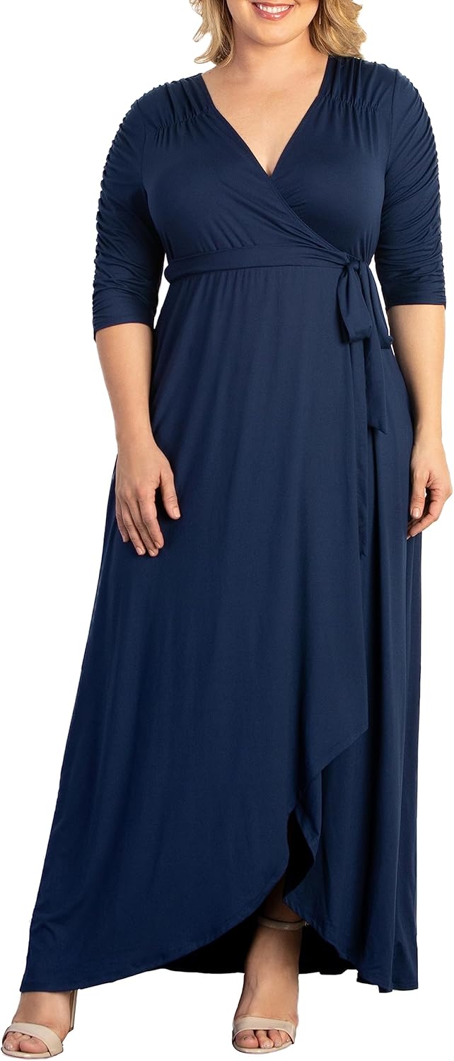 Kiyonna Plus Size Meadow Dream Maxi Dress | Women's Long Wrap Dress for Wedding Guest, Cocktail, Work, or Casual Wear