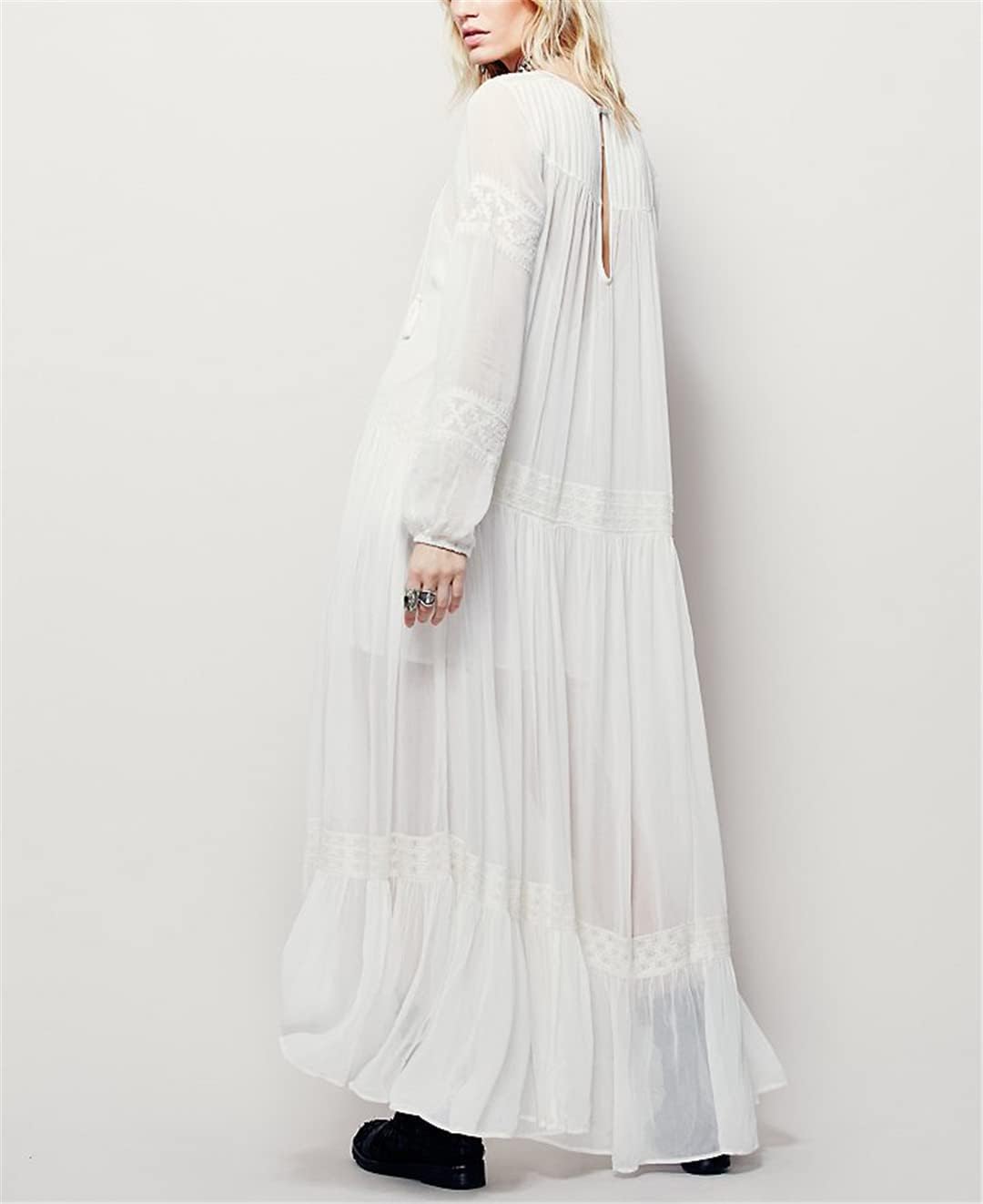 Ladies Long Sleeve Maxi Dress Tunic Embroidery V Neck Tassel Maxi Dress Casual Loose Bohemiann Dress - Image 4